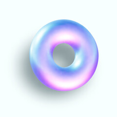 3d holographic primutive shape. Render of 3d neon iridescent torus with rainbow effect. Realistic 3d vector