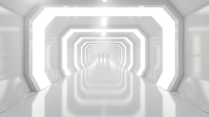 White background 3D room light abstract space technology tunnel stage floor