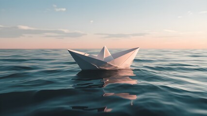 Obraz premium Paper boat in ocean