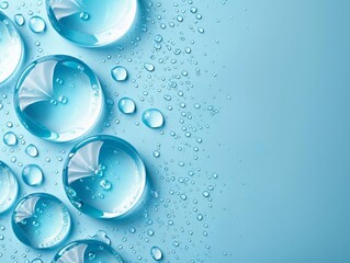 Hydrating gels on a plain blue background with water droplets