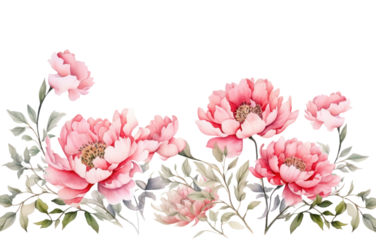 PNG Peony flowers border watercolor blossom pattern plant.