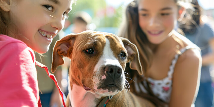 a pet adoption event with families meeting their potential new pets
