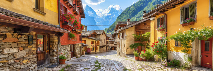 Fototapeta premium a scenic mountain village with charming cottages and cobblestone streets