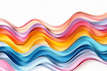 Quilling colorful 3D paper waves abstract pastel background on white with copy space for design and interior art decor