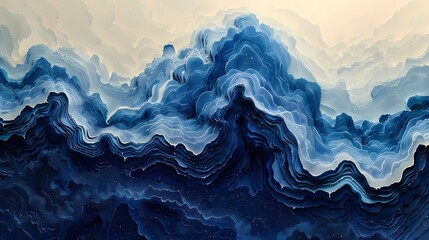 Obraz premium Blue and white lines texture mountains poster background