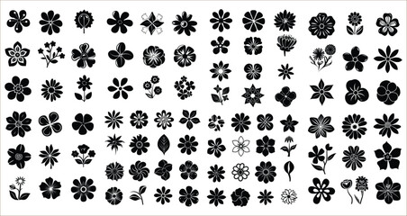 Silhouettes of flower icon set, Flower icon set, Flower icon set silhouettes, Flowers elements collection, Abstract flower icon, Flower vector silhouette icon collection, Flower icon vector