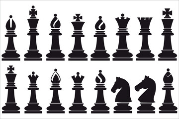 Silhouette of chess,  Black silhouettes of Chess checkmate, Set of chess vector icons, Chess icon set, Silhouettes of chess pieces, Chess checkmate silhouettes set, Chess, King, Piece, Queen, Horse