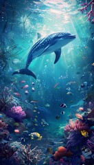 Animals of the underwater sea world. Ecosystem. Colorful tropical fish. Life in the coral reef