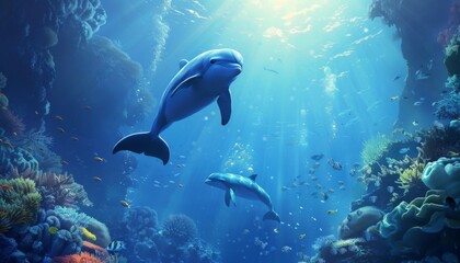 Animals of the underwater sea world. Ecosystem. Colorful tropical fish. Life in the coral reef