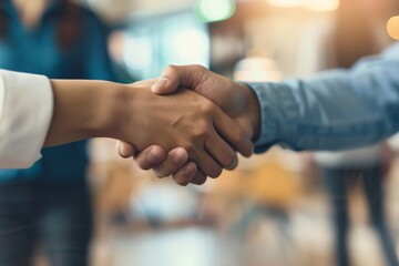 This image captures a professional handshake between two individuals, possibly closing a deal or agreement