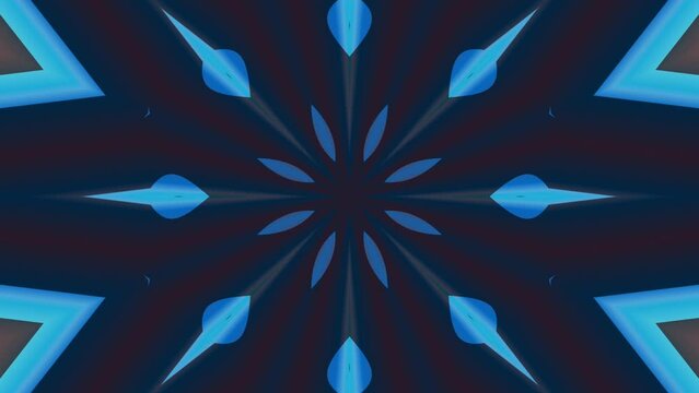 abstract blue background with stars kaleidoscope animation. Kaleidoscope mandala footage with neon effect