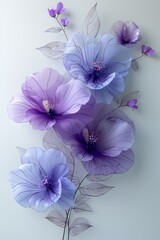 Three Purple Flowers on a White Background