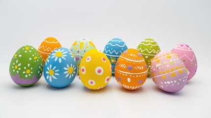Fototapeta premium Easter eggs decorated and displayed on a white background