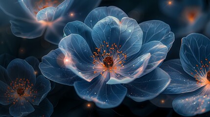 Obraz premium Digital technology blue and white transparent flowers abstract graphic poster web page PPT background