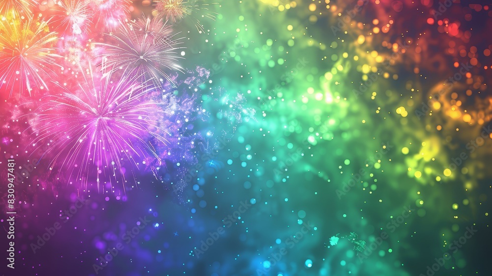 Poster Colorful fireworks with magical bokeh effect background - A mesmerizing display of colorful fireworks with a bokeh effect adding to the magic