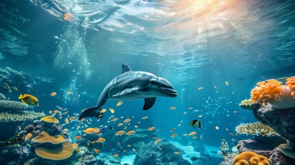 Fototapeta premium Animals of the underwater sea world. Ecosystem. Colorful tropical fish. Life in the coral reef