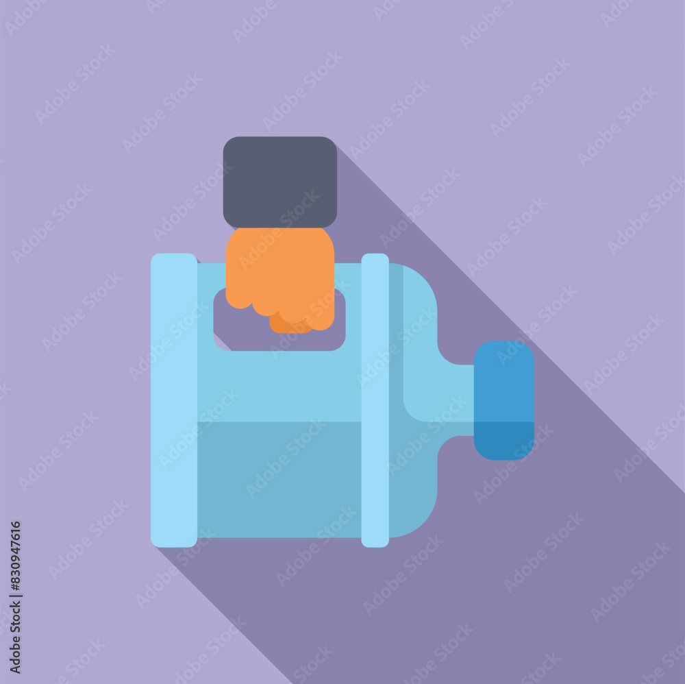 Poster minimalistic vector illustration of a video camera with a flat design style on a purple background