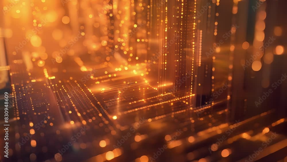 Poster an artistic representation of the merging of ai and blockchain elements creating a new financial lan