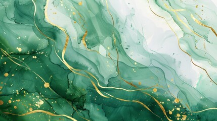 green watercolor streaks with golden lines background 