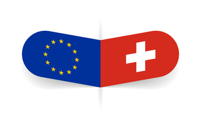 EU and Switzerland flags. European Union and Swiss national symbols. Vector illustration.