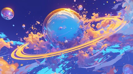 Fototapeta premium Digital technology colorful candy dream planet poster background