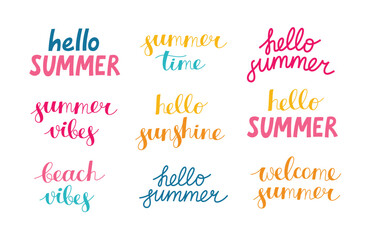 Collection of summer hand drawn colorful lettering