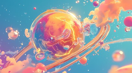 Naklejka premium Digital technology colorful candy dream planet poster background