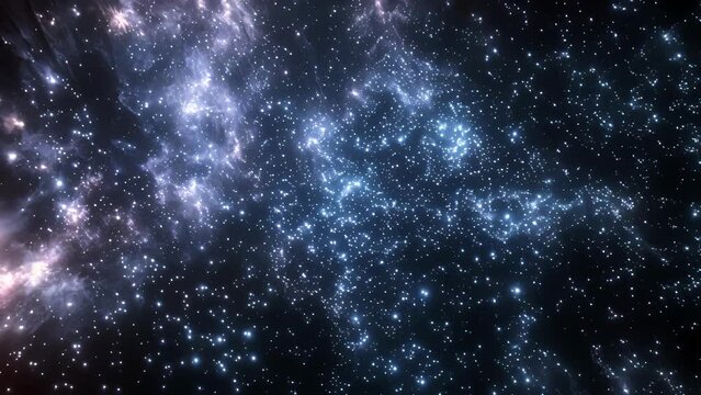A tranquil starry sky with streaks of dark matter particles subtly visible ast the constellations.