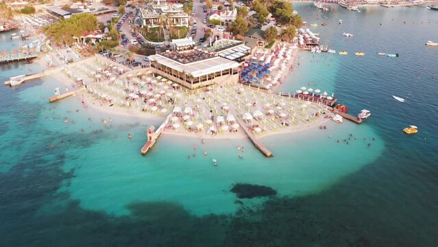 Amazing peninsula adorned with elegant hotels and beaches of azure Ionic sea of Ksamil beach Albania