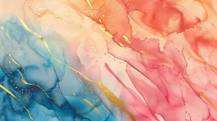 watercolor streaks with golden lines background