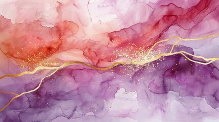 watercolor streaks with golden lines background