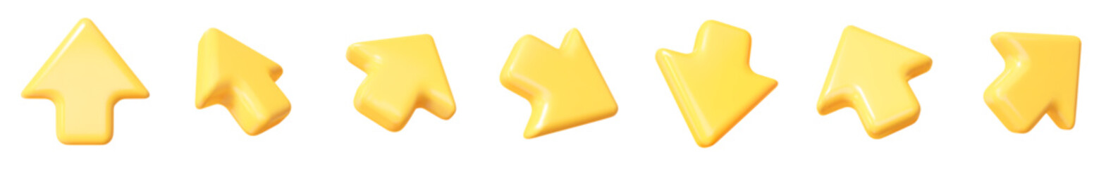 3d set of yellow click cursor icon. Mouse arrows pointing in different directions. Stock vector illustration on isolated background. © Игорь Жуков