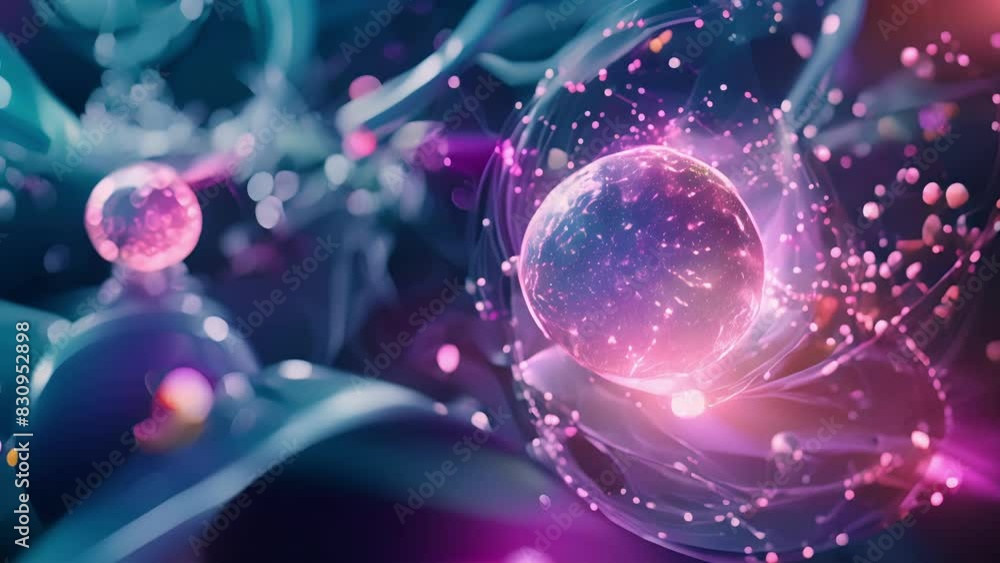 Poster a closeup image of two charged particles surrounded by a web of virtual photons.