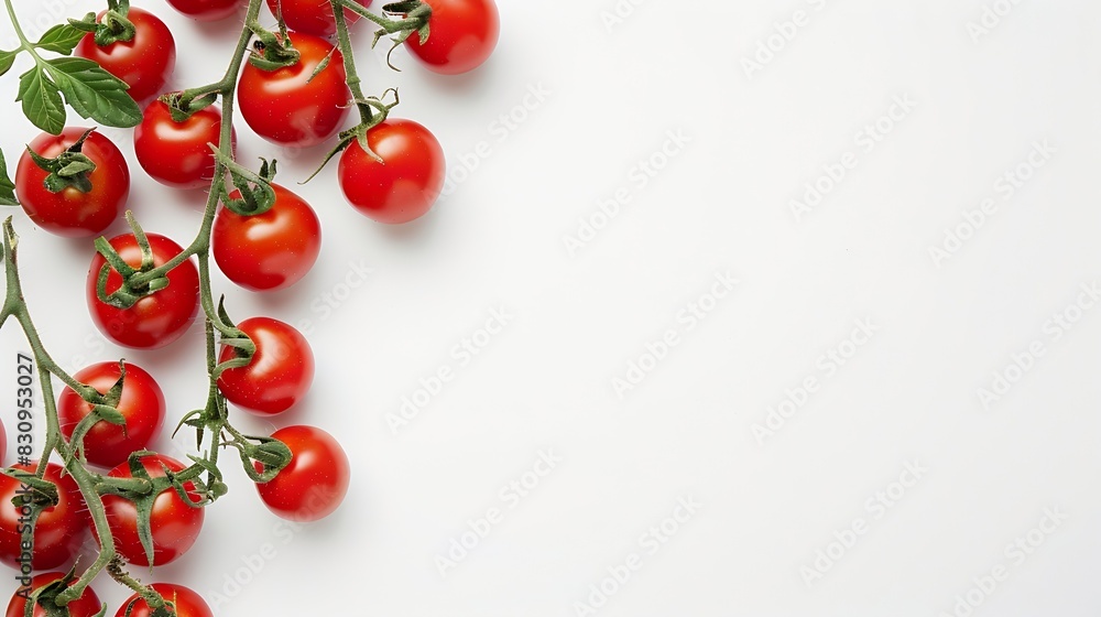 Poster branch of fresh cherry tomatoes isolated on white top view : generative ai