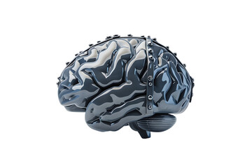 A metallic human brain with intricate details, symbolizing intelligence, technology, and the future.