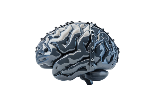 A metallic human brain with intricate details, symbolizing intelligence, technology, and the future.
