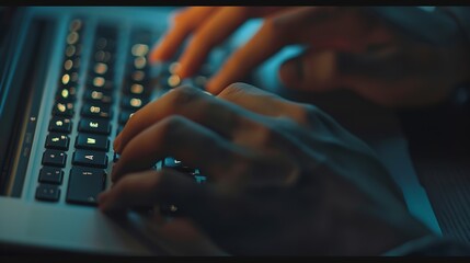 Hand typing on laptop computer keyboard : Generative AI