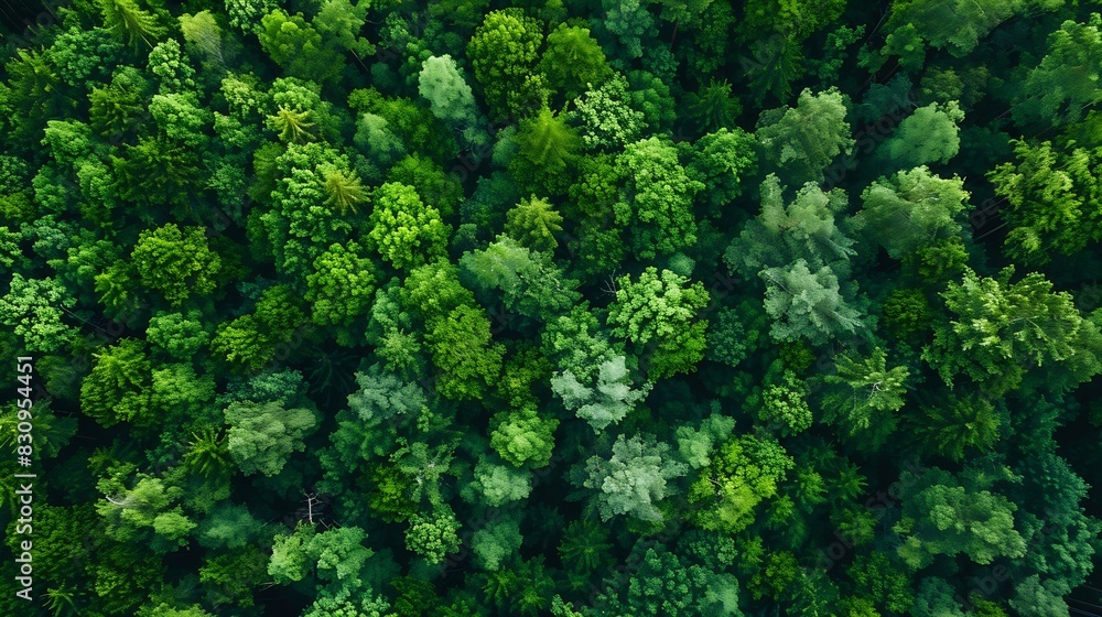 Aufkleber Aerial view of forestecosystem and healthy environment Texture of green tree forest : Generative AI