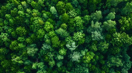 Naklejka premium Aerial view of forestecosystem and healthy environment Texture of green tree forest : Generative AI