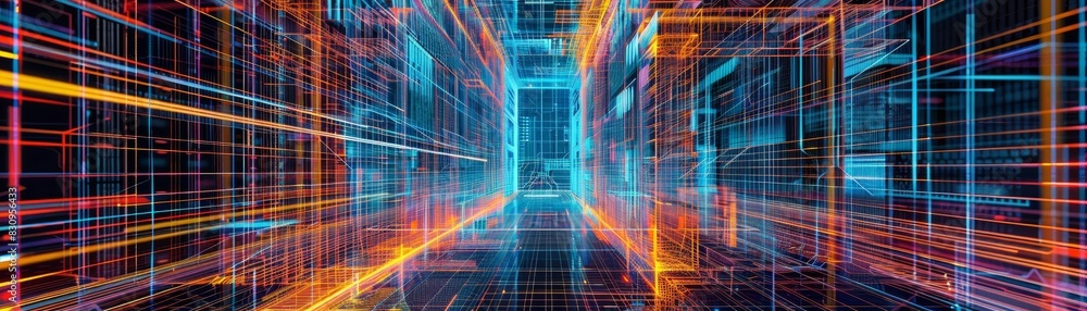 Poster abstract digital data network futuristic background, colorful lines and grids concept for technology