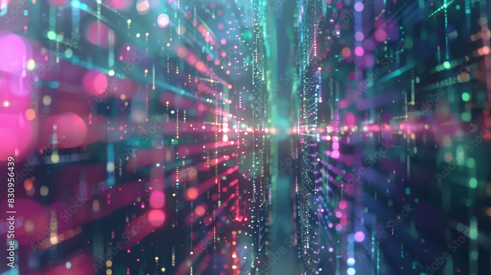 Poster abstract digital data stream, vibrant and futuristic visual representing information flow and techno
