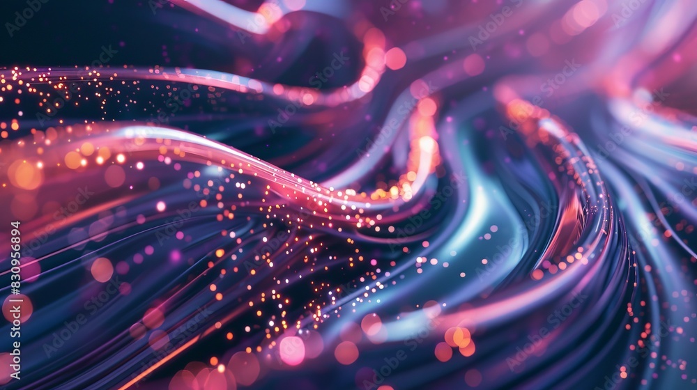Poster abstract digital wave pattern with glowing particles in vibrant colors, suitable for technology and 