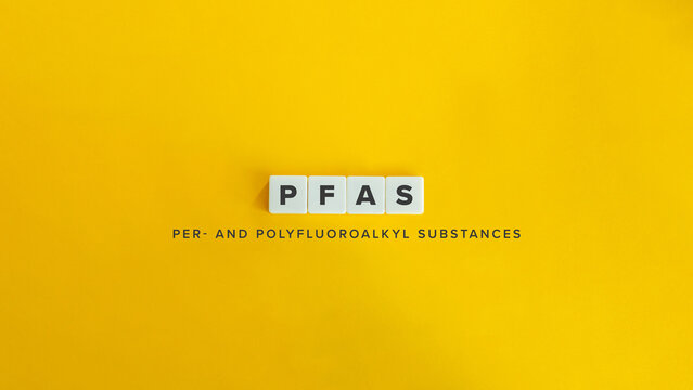 PFAS, Per- and polyfluoroalkyl substances, also known as Forever Substances. Text on Block Letter Tiles and Icon on Flat Background. Minimalist Aesthetics.