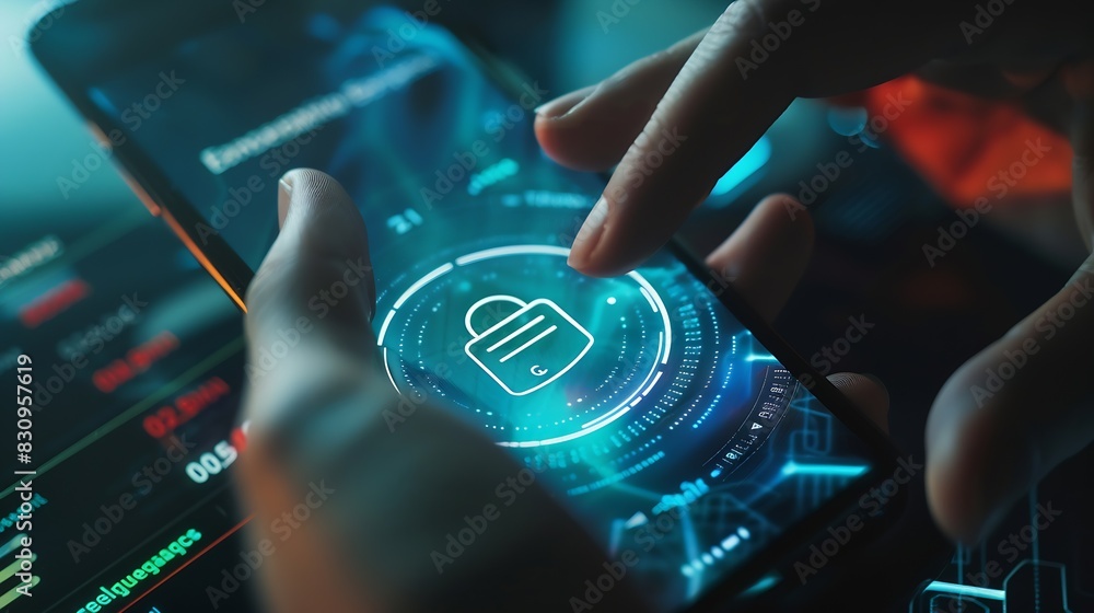 Poster cyber security and Security password login online concept  Hands typing and entering username and password of social media log in with smartphone to an online bank account data protect : Generative AI