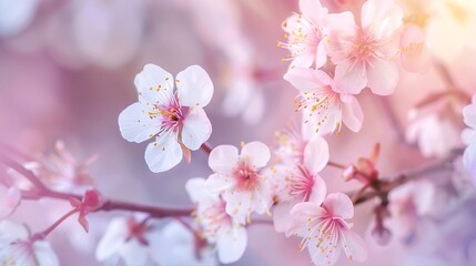 Fototapeta premium Spring blossoms Tree branch with beautiful fresh pink flowers in full bloom close up Blooming sakura Floral background : Generative AI