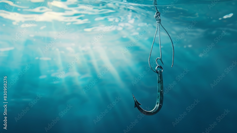 Aufkleber login information attached to large hook under water with sunlight phishing concept : generative ai