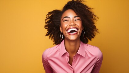 Sunny Laughter: African American Woman in Pink
