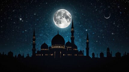 Naklejka premium Celestial Beauty above Middle Eastern Landmark: A celestial connection between the moon and an iconic landmark