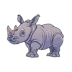 Obraz premium Transperant, Produce a flat colored image of a curious baby rhinoceros, with a tiny horn and wrinkled skin, isolated on a white background, and outlined with a black line