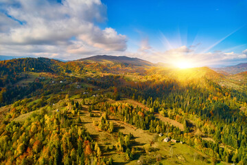 Drone view of the mountains on a sunny day